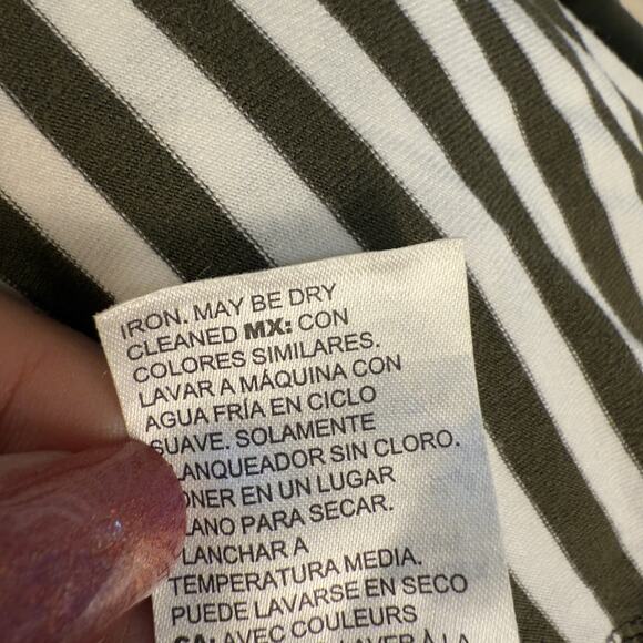 Chico's Women's Size L Olive Green & White Striped Long Sleeve Blouse #3502 - Picture 6 of 8